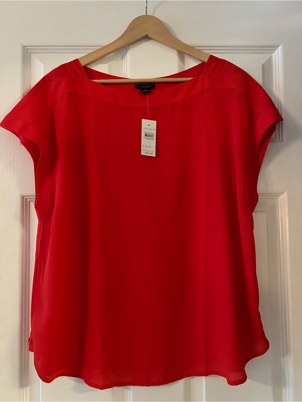 Ann Taylor Bright Red Cap-Sleeve Blouse